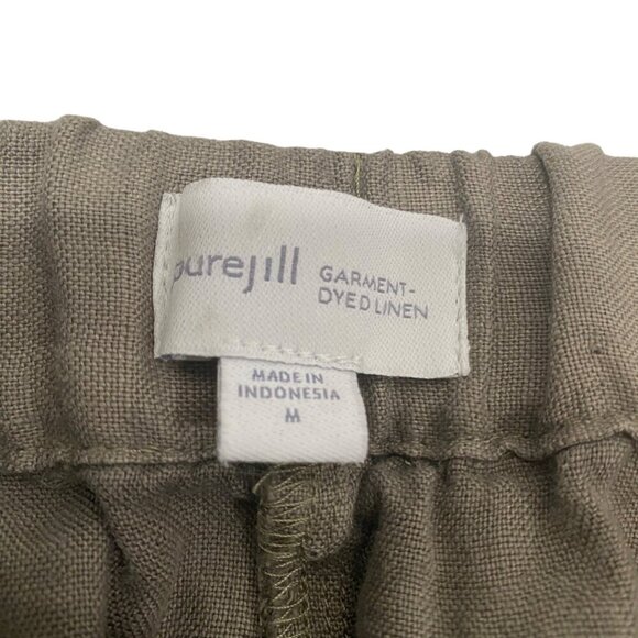 Pure Jill roll tab pull on Linen Elastic Waist Pants M Relaxed Fit cool khaki - Picture 4 of 11